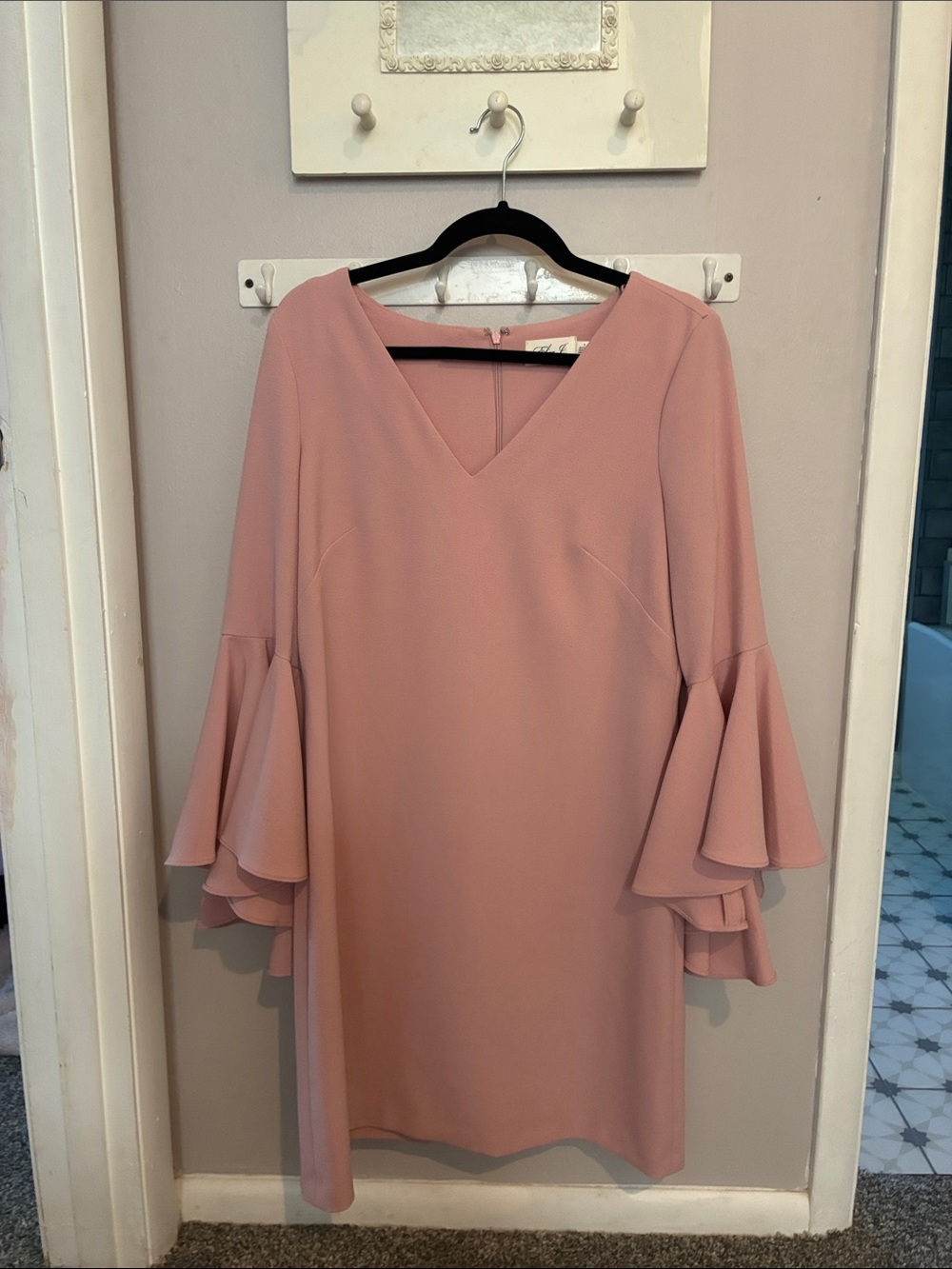 Eliza J Dusty Rose V-Neck Dress with Layered Bell Sleeves